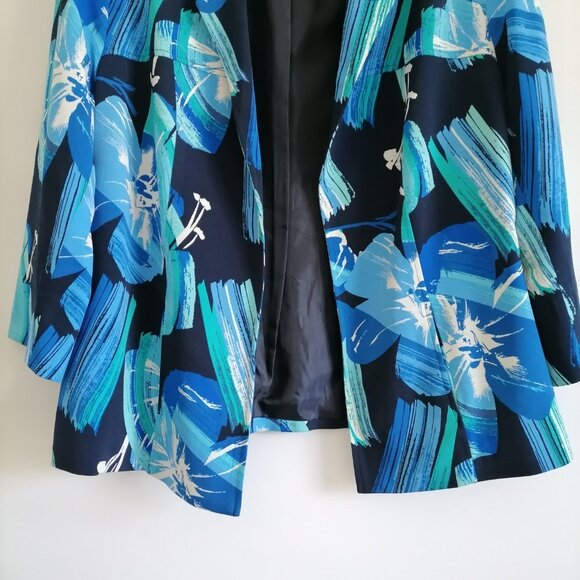 TanJay Womens Blue Floral 3/4 Sleeve Lined Open Front Cropped Jacket Size 16P - Picture 3 of 6